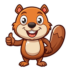 Cute Beaver character giving a thumbs up with smile, showing approval on white background