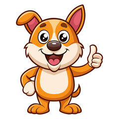 Cute Dog character giving a thumbs up with smile, showing approval on white background