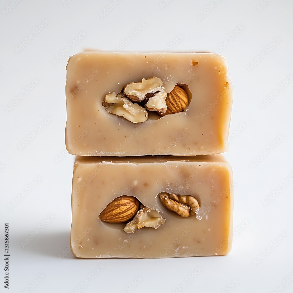 Poster Artisan nut soap with rich texture showcasing almonds embedded within for a luxurious feel : Generative AI