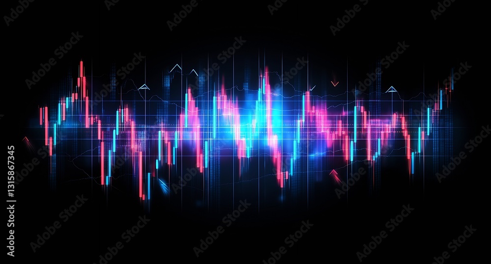 Fototapete dynamic financial market data visualization in vibrant colors on a dark background : generative ai