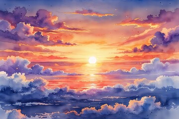 Inspiring Sunset Watercolor Background for Positive Projects and Creative Designs