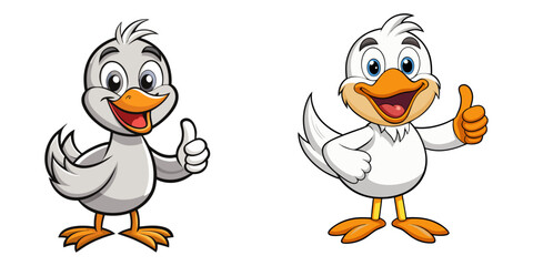 Obraz premium Cute Goose character giving a thumbs up with smile, showing approval on white background