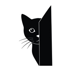 Curious Cat Peeking Around a Corner in White Silhouette