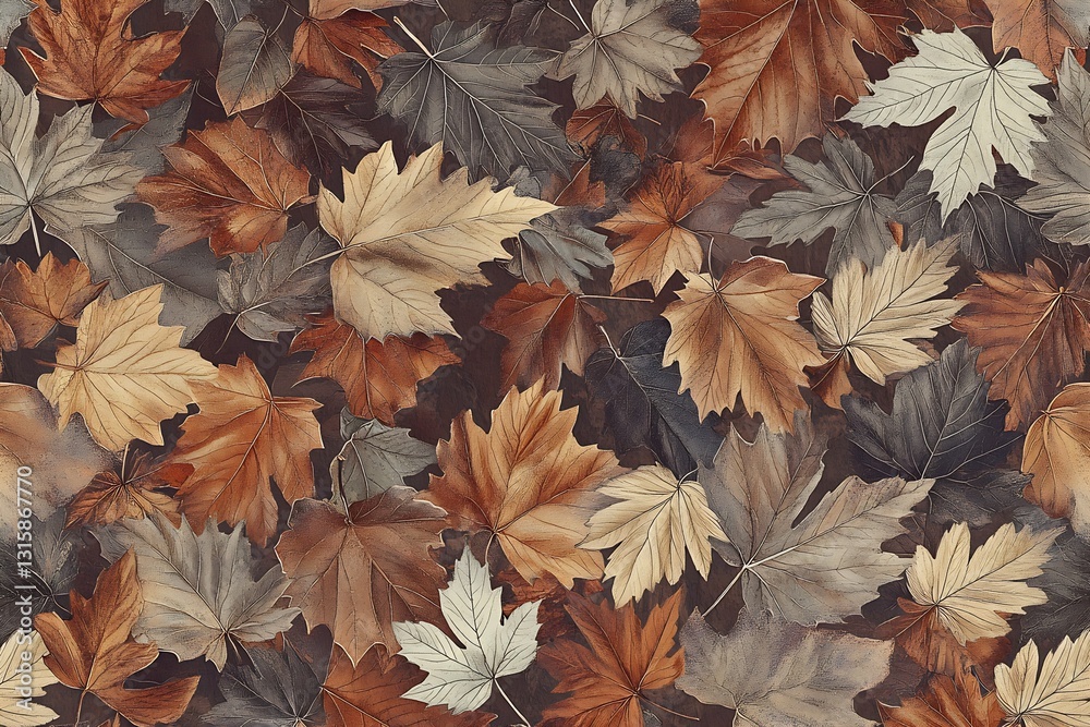 Poster mixed autumn leaves in bold colors spread on ground creating a vibrant and rich textured natural can