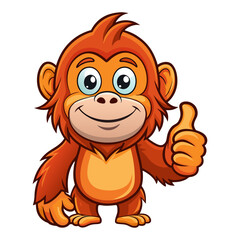 Obraz premium Cute Orangutan character giving a thumbs up with smile, showing approval on white background