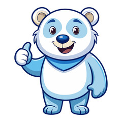 Cute Polar bear character giving a thumbs up with smile, showing approval on white background