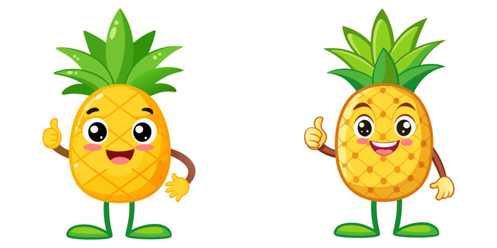 Cute Pineapple character giving a thumbs up with smile, showing approval on white background