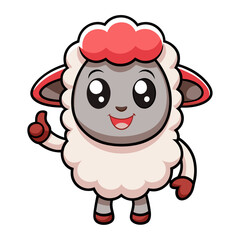 Obraz premium Cute Sheep character giving a thumbs up with smile, showing approval on white background