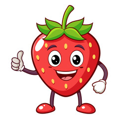 Obraz premium Cute Strawberry character giving a thumbs up with smile, showing approval on white background
