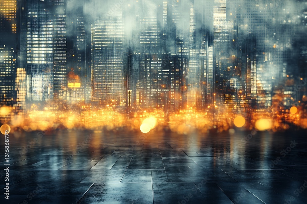 Aufkleber mysterious atmospheric urban landscape with glowing light reflections and abstract mood creating int
