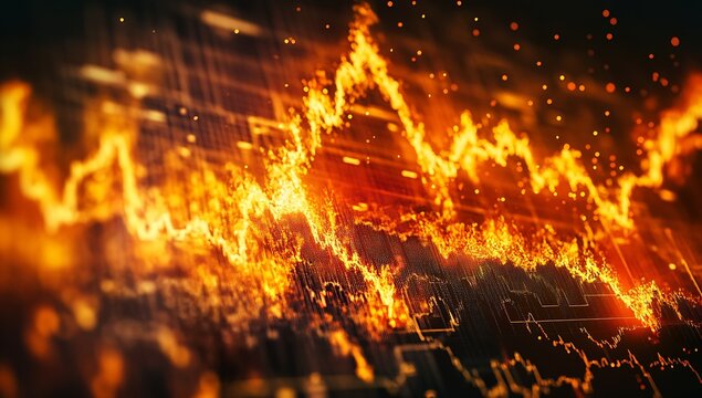 Engaging Chart Design Featuring Bright Flames Representing Market Dynamics and Trading Trends : Generative AI