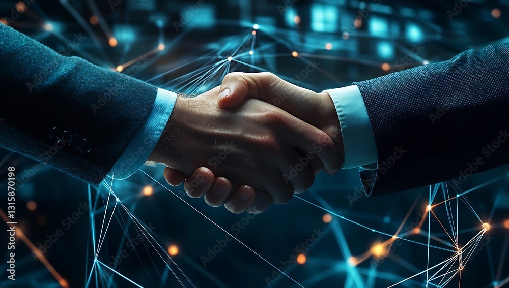Poster Dynamic handshake representing partnership and cooperation in a digital environment for business innovation : Generative AI