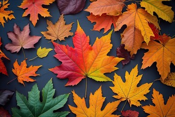 Fototapeta premium Brilliant Autumn Leaf Collection Showcasing Vibrant Fall Colors and Seasonal Foliage