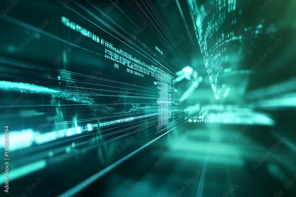 Poster Dynamic futuristic digital landscape with streaming data and neon lights : Generative AI