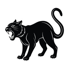 Fierce Cat Hissing with Arched Back on White Silhouette