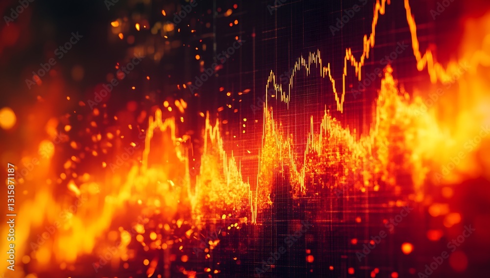 Poster Stunning depiction of financial performance with fiery colors and energetic wave patterns for dynamic markets : Generative AI
