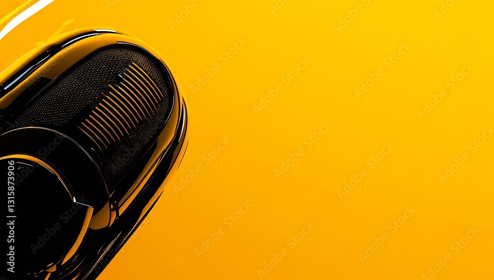 Poster stylish close up of a black microphone capturing audio against a bright yellow background : generati