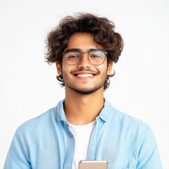 Fototapeta premium teenager boy using smartphone on white background