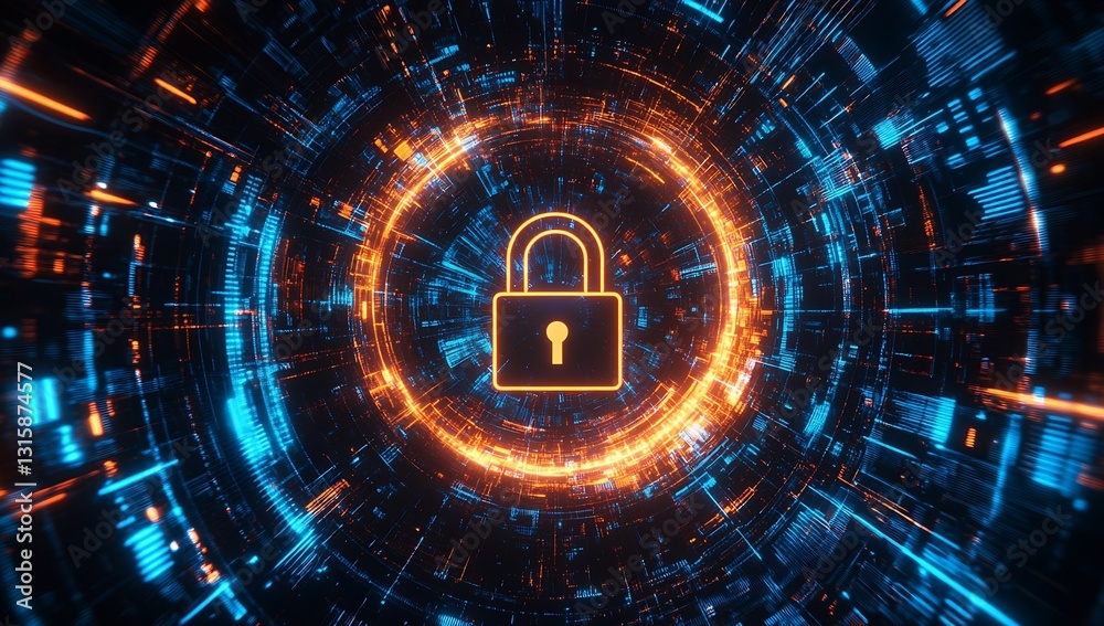 Fototapete Futuristic digital background with secured padlock symbol representing data protection and cybersecurity : Generative AI