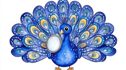 Vibrant Blue Peacock Displaying Magnificent Feathered Plumage