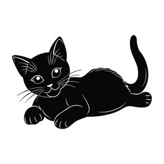 Kitten Lying on Its Side with Paw Stretched Outward Silhouette