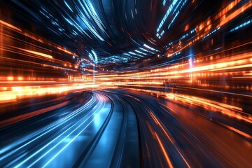 Fototapeta premium Dynamic Light Trails in a Futuristic Cityscape Capturing Vibrant Energy and Motion : Generative AI