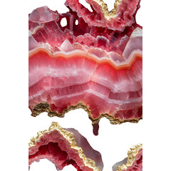 Intricate Close Up of Rose Quartz with Pink and Gold Agate Isolated on Transparent Background