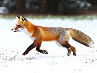 Obraz premium Red Fox Running Snowy Winter Field