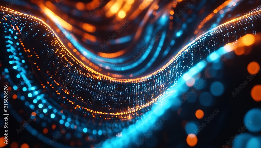 Poster mesmerizing flow of vibrant blue and orange particles creating a stunning abstract digital landscape