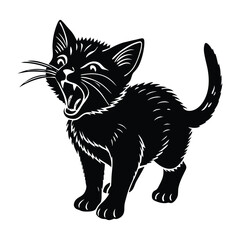 Kitten Meowing with Open Mouth on Clean White Backdrop