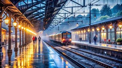 Obraz premium railway station at night