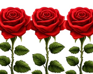 Red roses border, white background