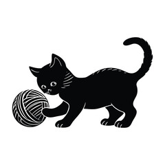 Kitten Engaged with a Ball of Yarn in Lively Motion