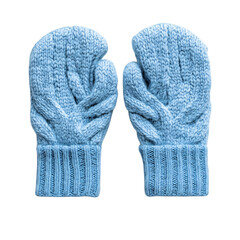 A Pair of Cozy Light Blue Knit Gloves Isolated on Transparent Background