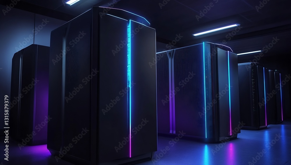 Leinwandbilder advanced server racks with vibrant neon lights reflecting cutting-edge technology in a high-tech env