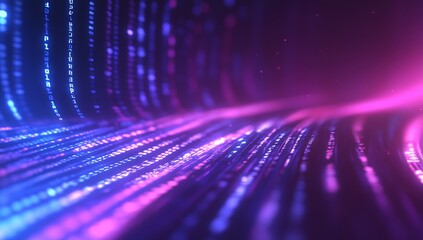 Colorful wave of binary numbers in purple and blue creating an immersive futuristic environment : Generative AI