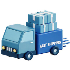 Delivery truck 3D icon with packages for fast shipping.