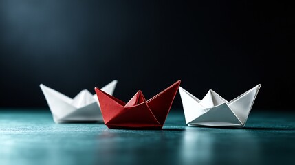 Obraz premium Red Paper Boat, Leadership Concept