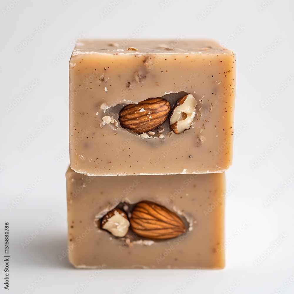 Poster scented bar soap featuring almonds and a delicate texture designed for a nourishing cleansing experi