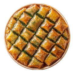 turkish baklava with sugar syrup top view isolated on white or transparent background