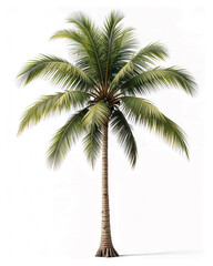 "Photorealistic Coconut Palm Tree – Lush Green Fronds and Tall Slender Trunk on Transparent Background in High-Resolution Botanical Illustration"