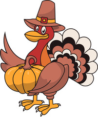Thanksgiving Turkey Character with Cute Cartoon Design. Vector Illustration.
