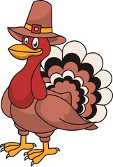Thanksgiving Turkey Character with Cute Cartoon Design. Vector Illustration.