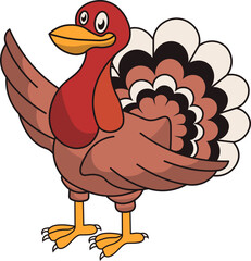 Thanksgiving Turkey Character with Cute Cartoon Design. Vector Illustration.