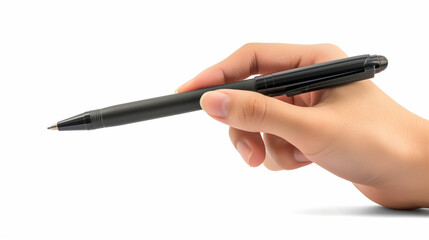Naklejka premium Pointing pen in the hand above white background
