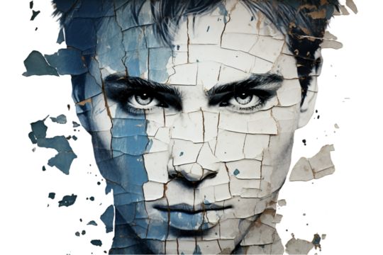 Portrait with Half Face Covered Isolated on Transparent Background