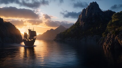 sailboat navigating the vast open sea at sunrise
