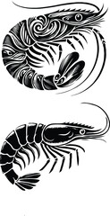 Create a shrimp fish silhouette  vector art  with white background.