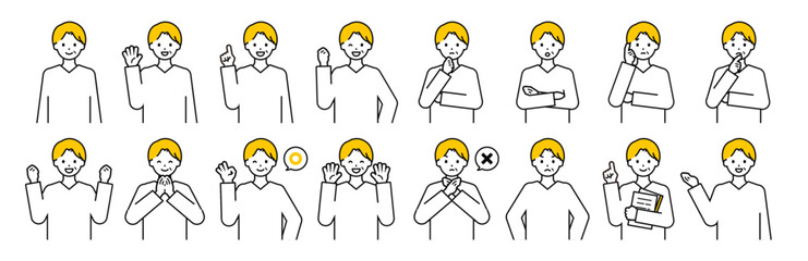 上半身のポーズセット_シンプルな中年の男性