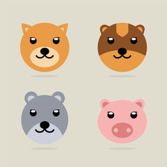 Cute animal faces on neutral background, digital design
